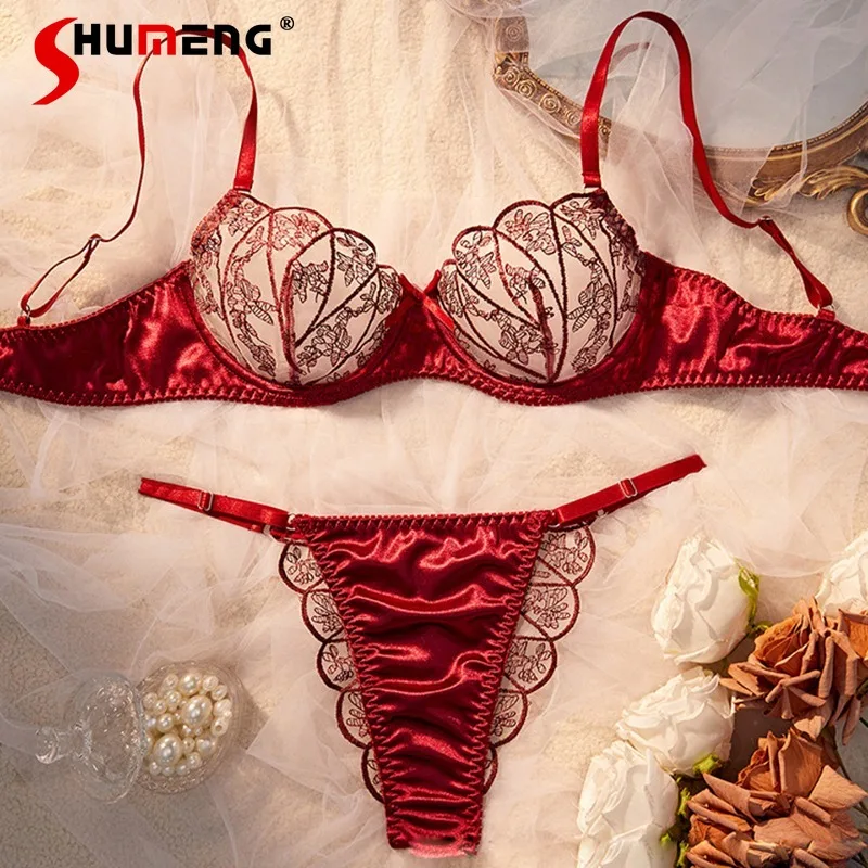 

Luxury Style Sexy Lingerie Suits for Women Ultra Embroidered Bra Set with Underwire Female Ultra Thin Cup Transparent Underwear