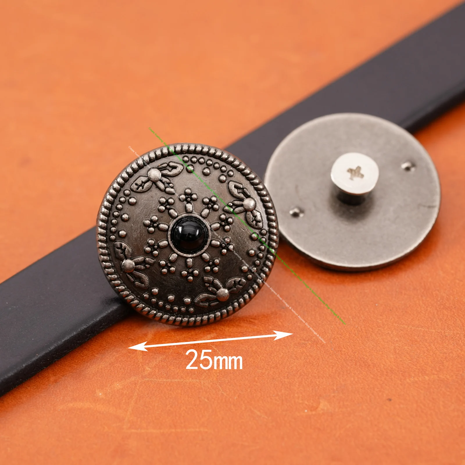 10PC 26MM Black Turquoise Sun Star Retro Silver Floral Rope Leathercraft Conchos