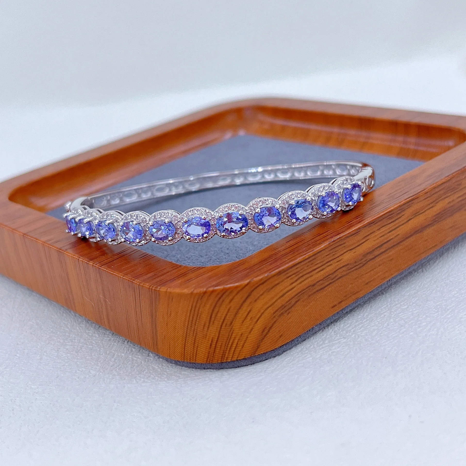Natural Tanzanite Bracelet Blue Violet with Certificate, S925 Silver White Gold Plated Jewelry