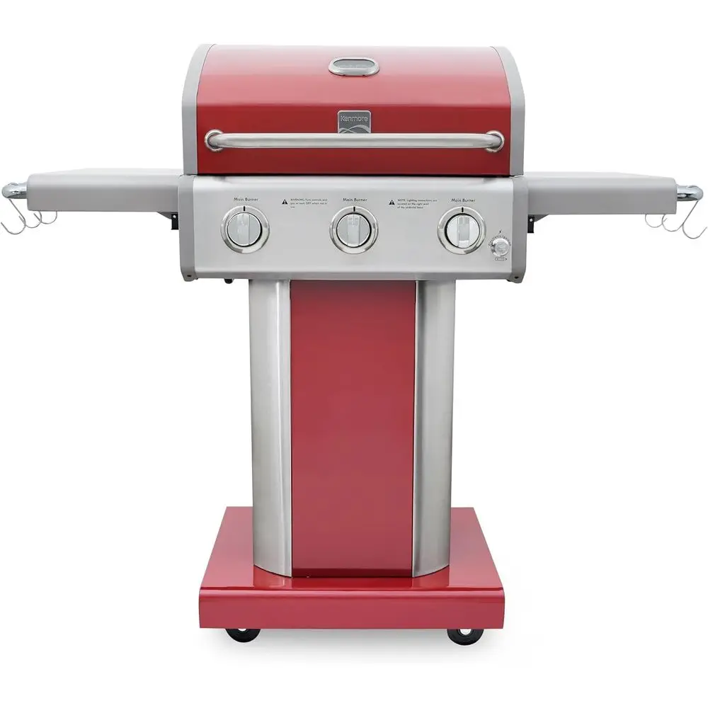 

3-Burner Outdoor BBQ Grill | Liquid Propane Barbecue Gas Grill with olding Sides, PG-A4030400LD-RD, Pedestal Grill with Wheels,