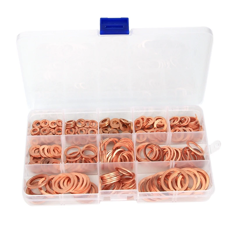 NEW-300Pcs/Set Copper Washers Flat Ring Sump Plug Seal Assorted Set Professional Car Accessories Kit Copper Ring Gasket