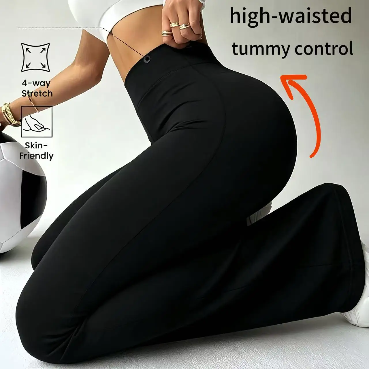 Damen High-Waist Schlaghose für Tägliches Training, Taillenformende und Hüfthebende Elastische Hose, Yoga Fitness Laufhose