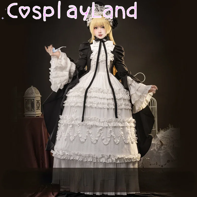 

Anime Game GOSICK Victorique De Blois Dolls Gothic Lolita Dress Party Cosplay Costume Halloween Carnival Women Black White Dress