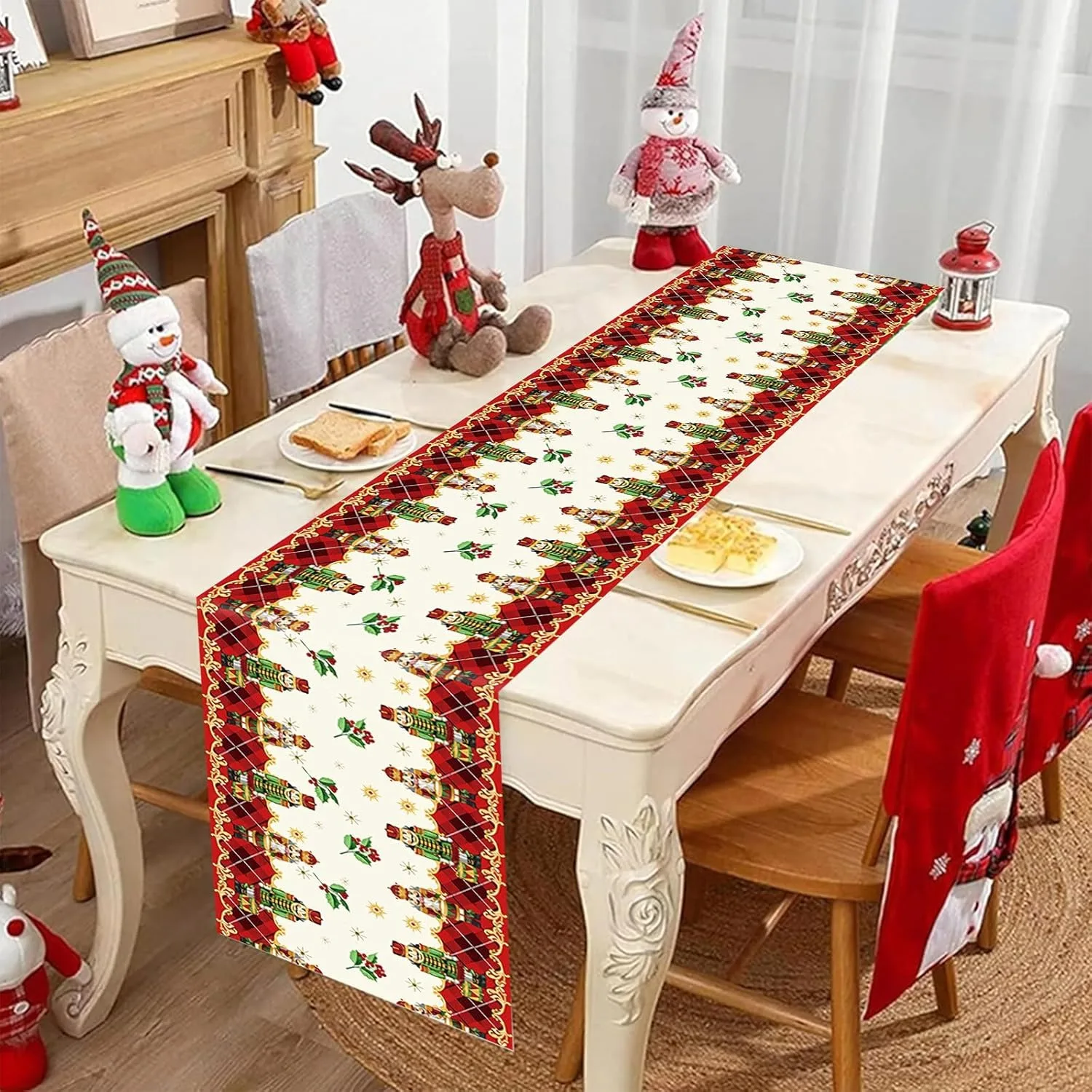 

Christmas Nutcracker Pattern table flag - Festive Dining Decor New Year home party decoration