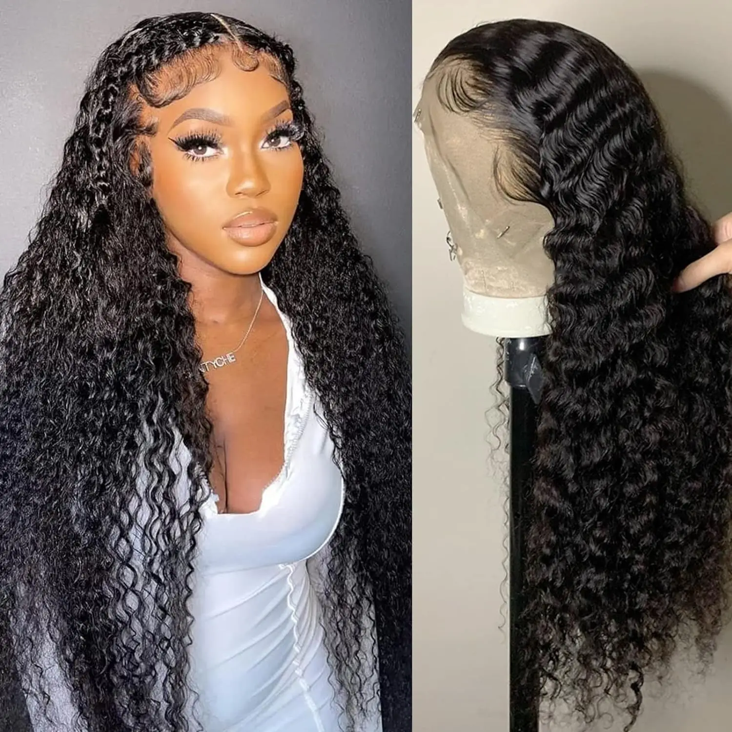 

200 density HD 13x4 13x6 Transparent Deep Water Wave 100% natural Brazilian Hair PrePlucked For Women Curly Lace Frontal Wig