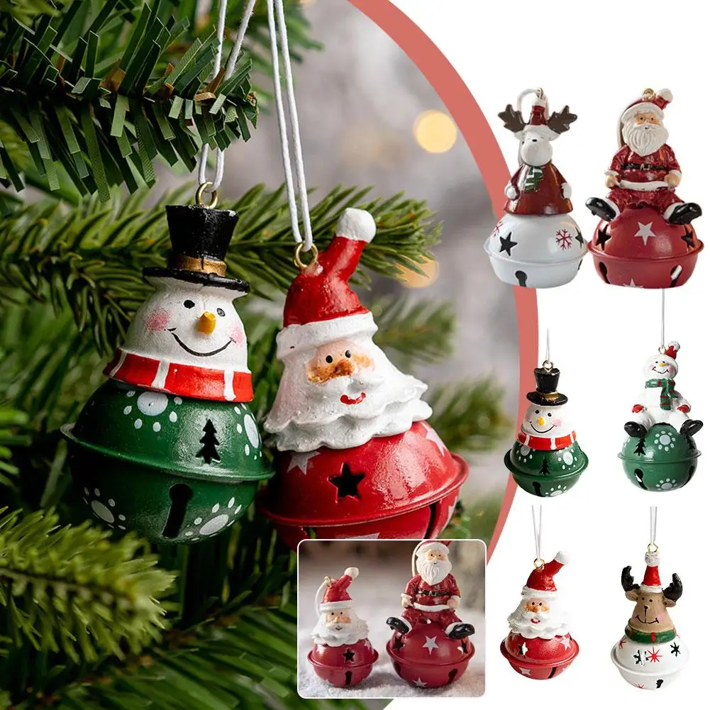 2024 Christmas Iron Bell Nordic Painted Ornaments Resin Tree Decorations Ornaments Pendant Snowman Christmas Creative H8E9