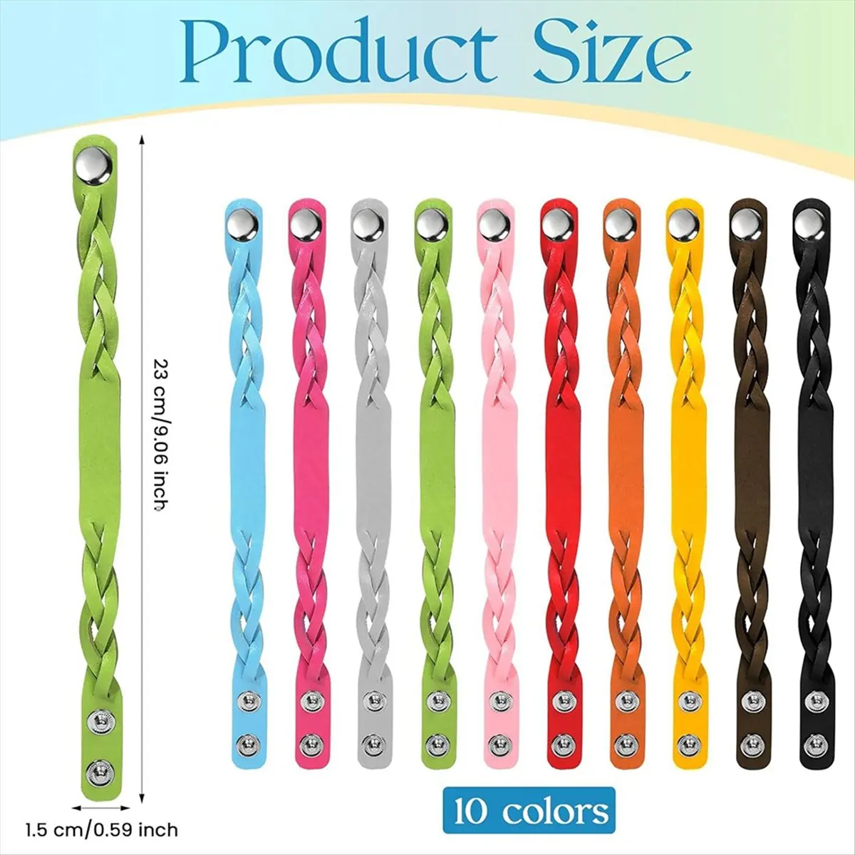 

20 шт., 10 цветов, браслеты из искусственной кожи, пустые плетеные браслеты с застежками, регулируемые красочные кожаные браслеты