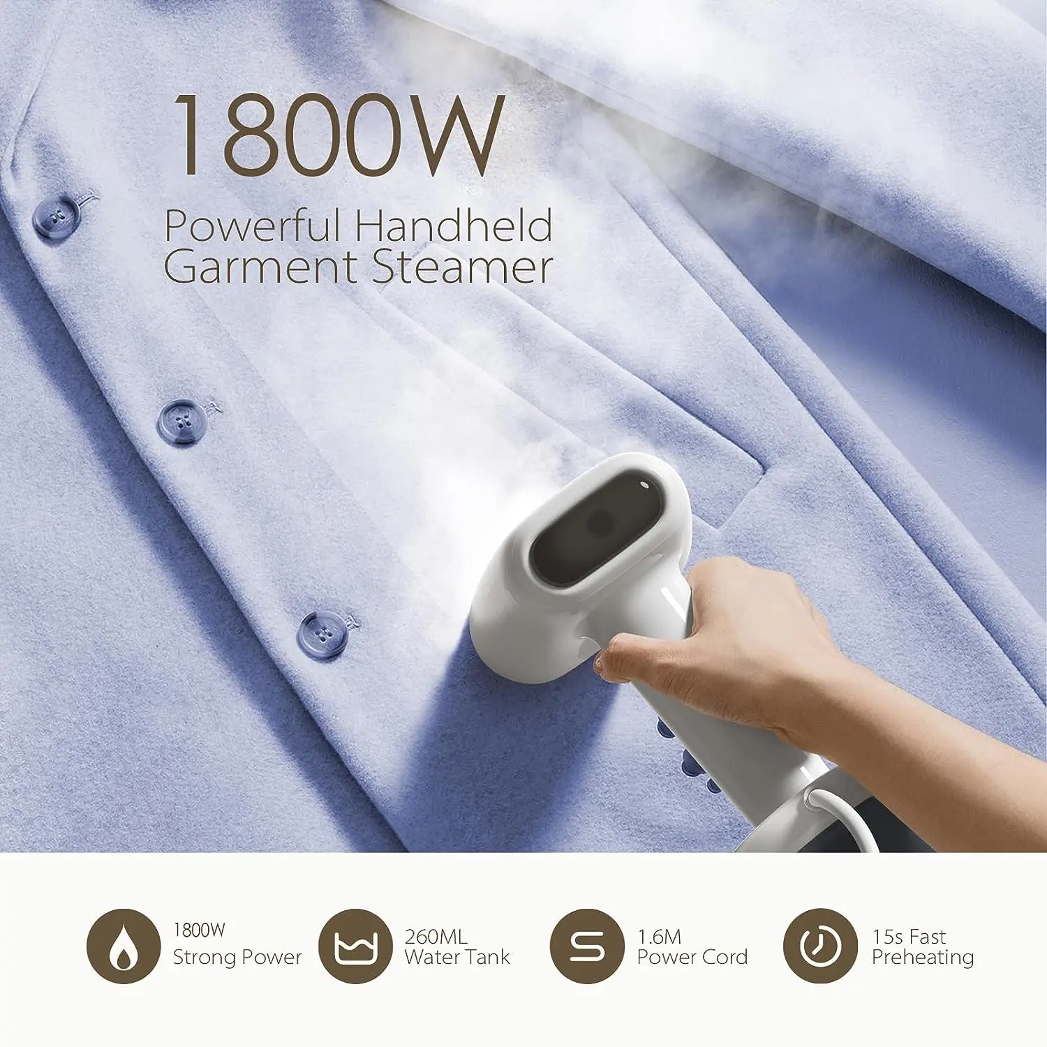 Vaporizzatore per vestiti portatile, Vaporizzatore per indumenti da 1800 W 15 secondi Vaporizzatore
