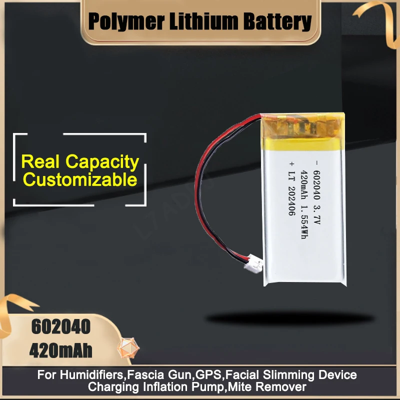 602040 Lithium Battery 420mAh 3.7V Rechargeable Lipo Battery For GPS Facial Slimming Device Inflation Pump Mite Remover MP3 MPS