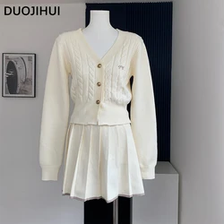 DUOJIHUI Cardigan femminile in due pezzi lavorato a maglia stile Preppy autunno gonne semplici di base con scollo a v tinta unita Cardigan donna moda sciolto