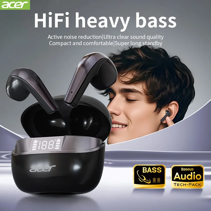 Acer OHR554 Kopfhörer Bluetooth 5.4 Drahtloser Sportkopfhörer Wasserdichte Gaming-Ohrhörer mit Mikrofon Touch Control TWS-Headset