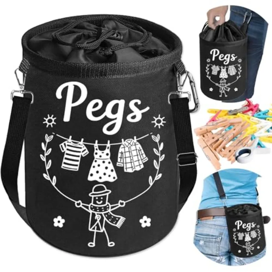 

Clothes Pin Hanging Bag Outside with Hooks, Closing Cord and Shoulder Strap, Waterproof Clothespin Bag Holder Multiple Hanging