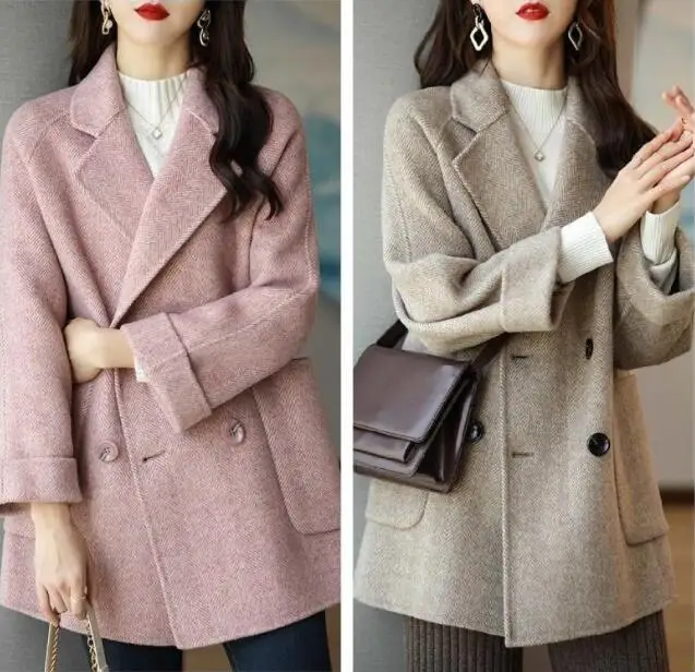 Autumn Winter Woolen Coat Slim Fashion Office Lady Square Collar Single Breasted Winter Coats Wide-waisted Pocket