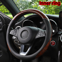1 PU glossy peach grain black car with inner ring steering wheel cover automotive supplies fit 14.5-15 inches 37-38CM