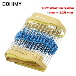 50pcs 1/2W Metal film resistor 1R~2.2M 50R 100R 220R 330R 1K 1.5K 2.2K 3.3K 4.7K 10K 22K 100K 100R 220R 330R 1K5 2K2 3K3 4K7 ohm