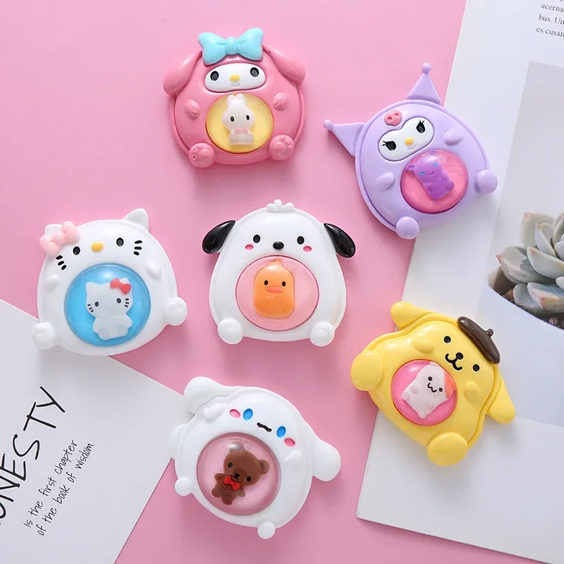 Sanrioed Hellokitty 6Pcs Accessories Kuromi Cinnamoroll Melody Pompompurin Pochacco Handmade Diy Refrigerator Anime Cartoon Toys