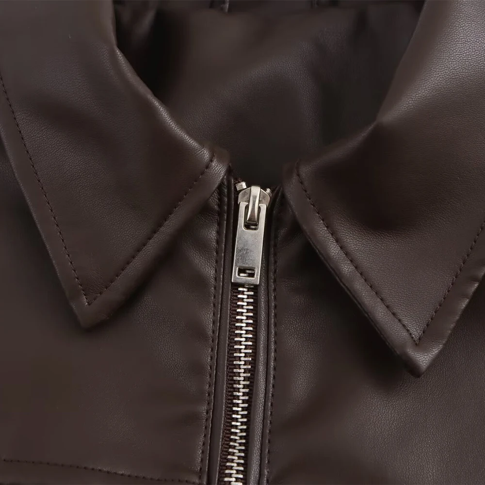 سترة طيار عصرية ملابس خارجية ملابس نسائية جلدية محاكاة تجارة النمط الأوروبي والأمريكي #6