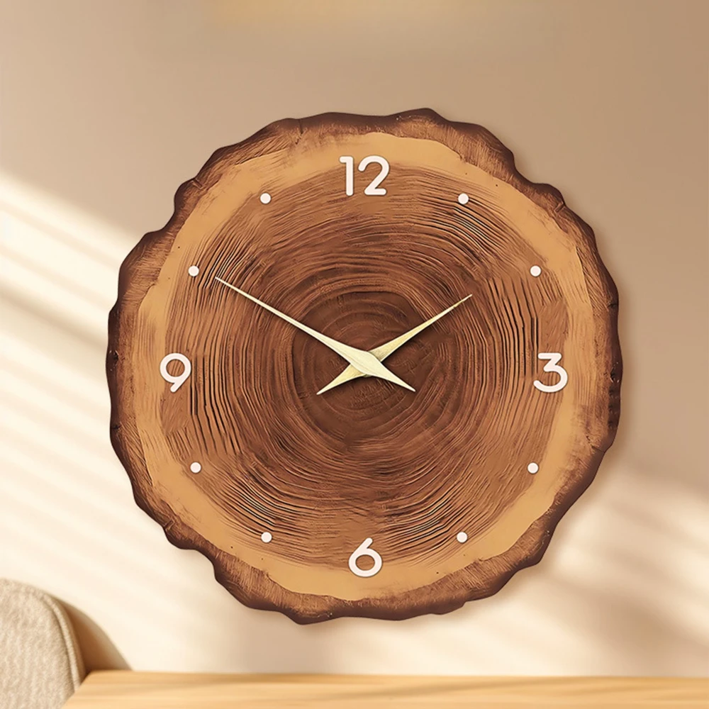 wooden ring veneer wall clock, flat wood cross section texture pattern solid wood pointer design clock,home decor silent clock