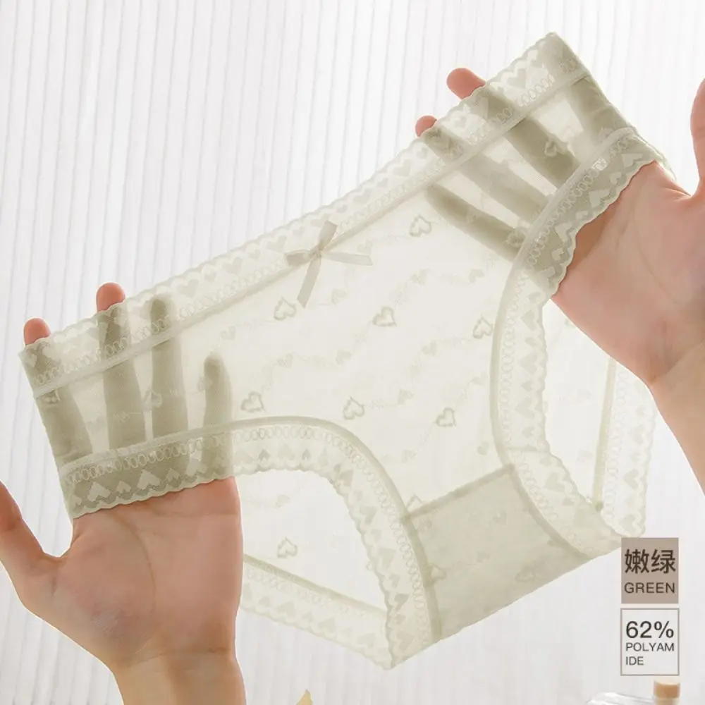 5 個メッシュ透明レースちょう結びパンティー薄い綿股シームレスブリーフミッドウエストパンツ下着女性のための