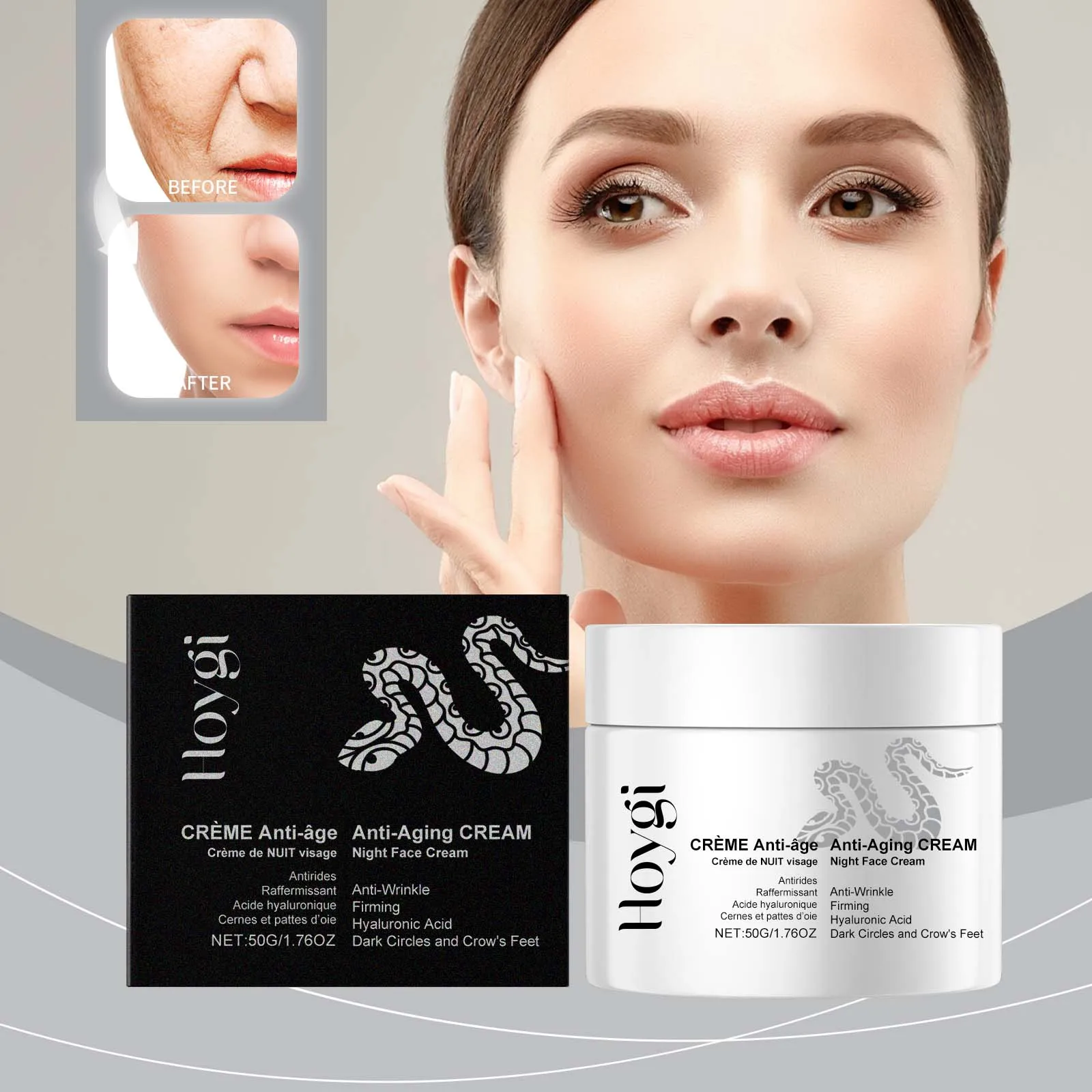 "Noktowizor przeciwstarzeniowy z kwasem hialuronowym - ujędrniający i zmniejszający zmarszczki krem ​​do twarzy na cienie pod oczami i zmarszczki - Intense Hy