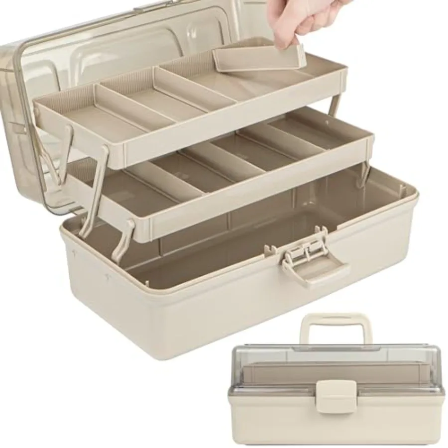 

14in 3-Layer Multipurpose Craft Organizers and Storage with Adjustable Dividers Portable Tackle Box Folding Art and Craft Case