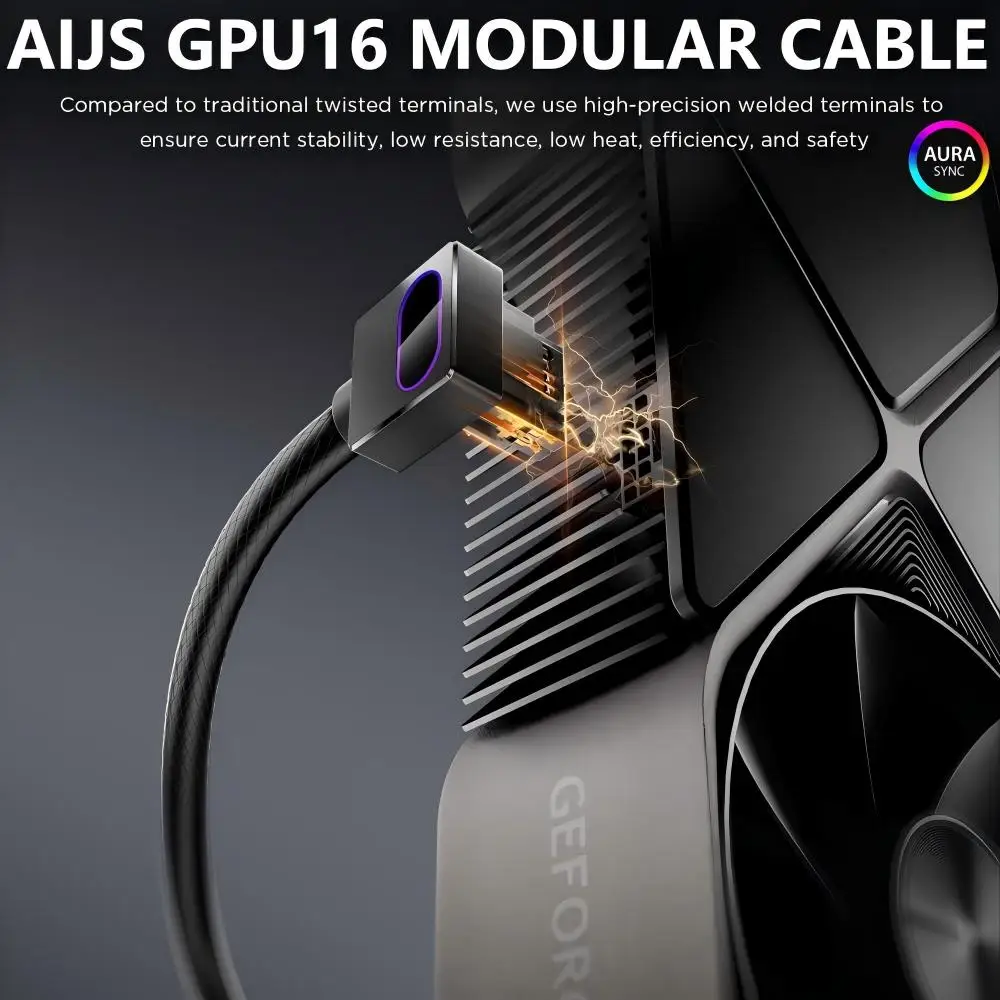 

AIJS GPU16PIN Modular Cable,12VHPWR ARGB with 5V 3Pin,18AWG 90° Right-Angle Male to Male Design, 5090 / 3070 is Not Applicable