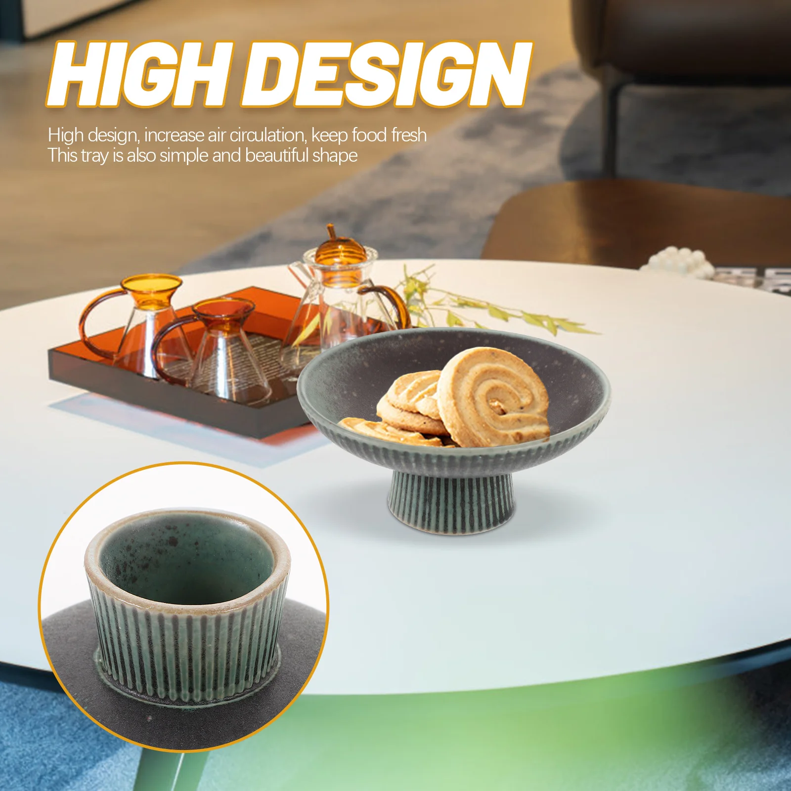 

Porcelain Footed Fruit Tray Vintage Snack Plate Multipurpose Dessert Display Stand Food Serving Tray Suitable for Home Kitchen
