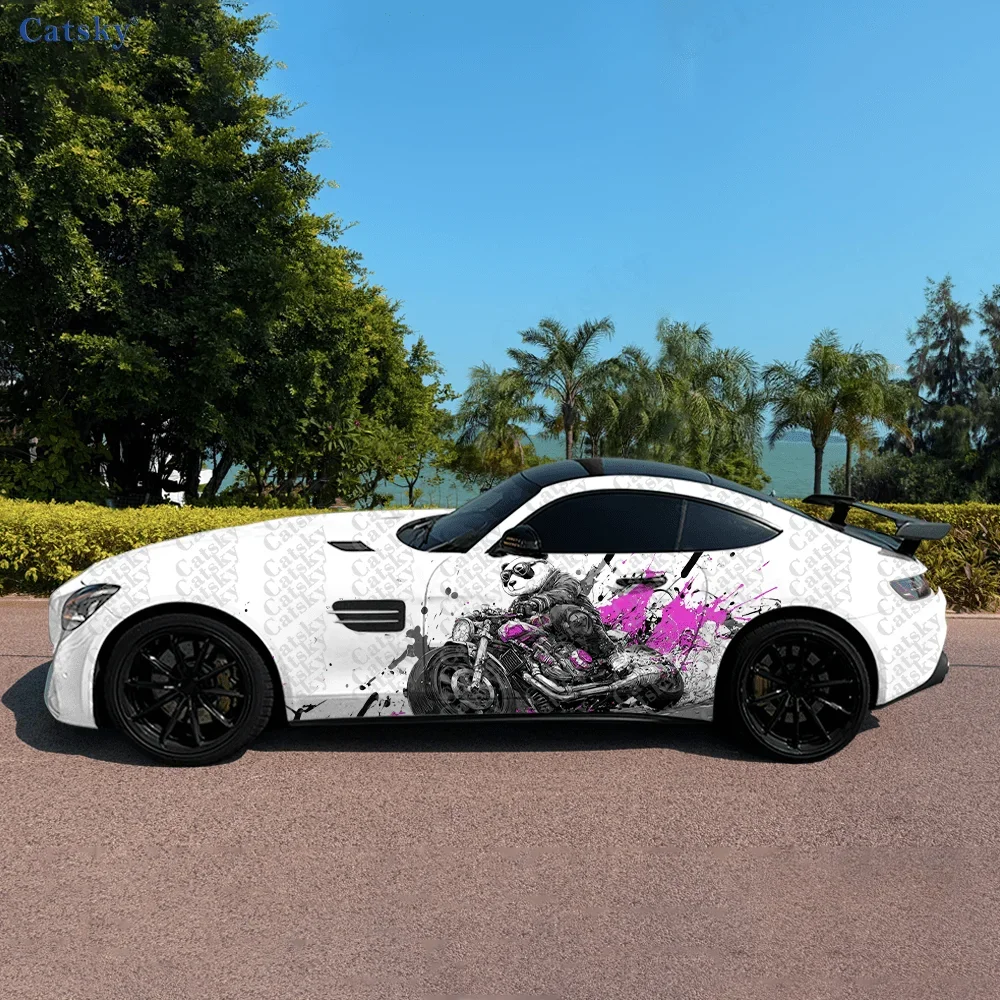 2pcs Panda Riding Motorcycle Decal, Fade-Resistant, Self-adhesive PVC Waterproof and Scratch-resistant Sticker, Car Vinyl Wraps