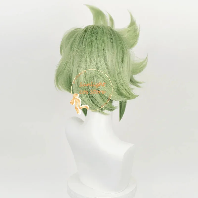 Peluca de Cosplay CyGame Kuki Shinobu, 33cm, cola de caballo corta verde claro, pelucas de Cosplay de Anime, pelo resistente al calor, pelucas para fiesta de Halloween