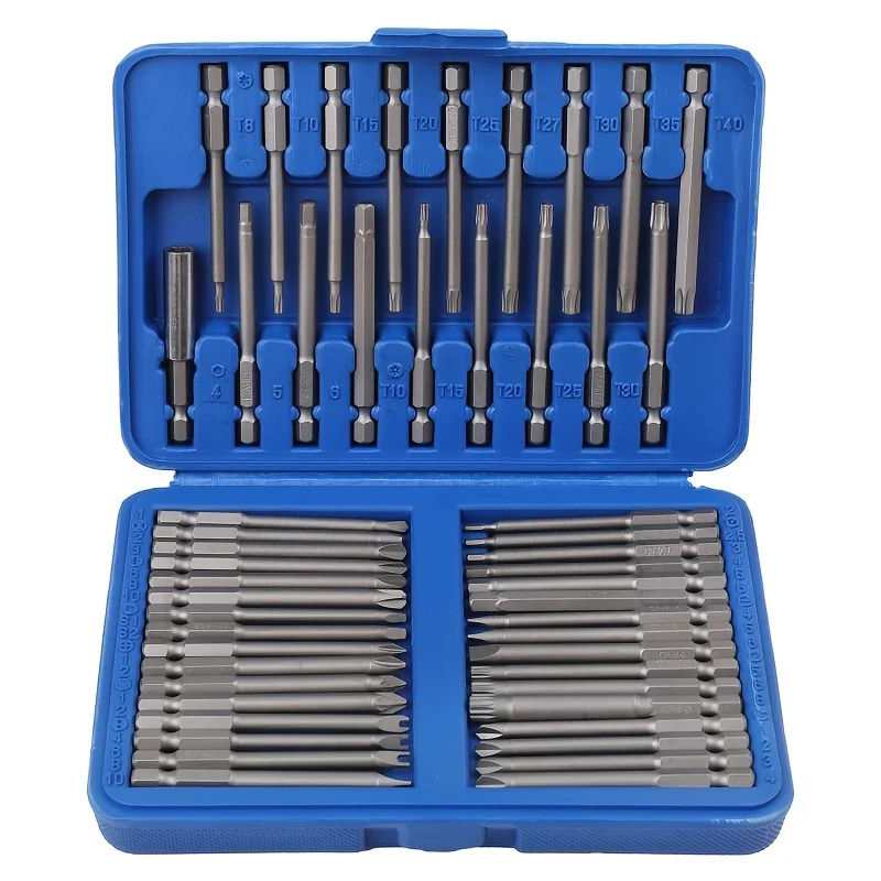 36/50pcs Magnetic Screwdriver Bit set - Extra Long 75mm Safety Bits for h1/4 Screwdrivers - Torx, Star, Hex & Spline Bits