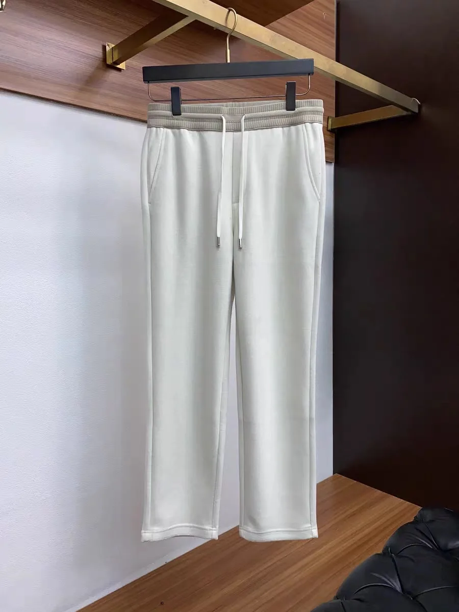 

Italian Vintage High End Men's Wool Blend Elastic Waist Dstring Straight Leg Slim Fit Casual Pants Autumn Winter Faion