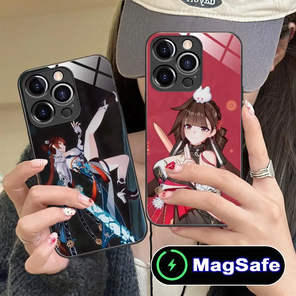 

Чехол для телефона Honkai Impact Li Sushang для iPhone 16, 15, 14, 13, 12, 11 Pro Max Plus Mini MagSafe, стеклянный цветной чехол с принтом, красивый