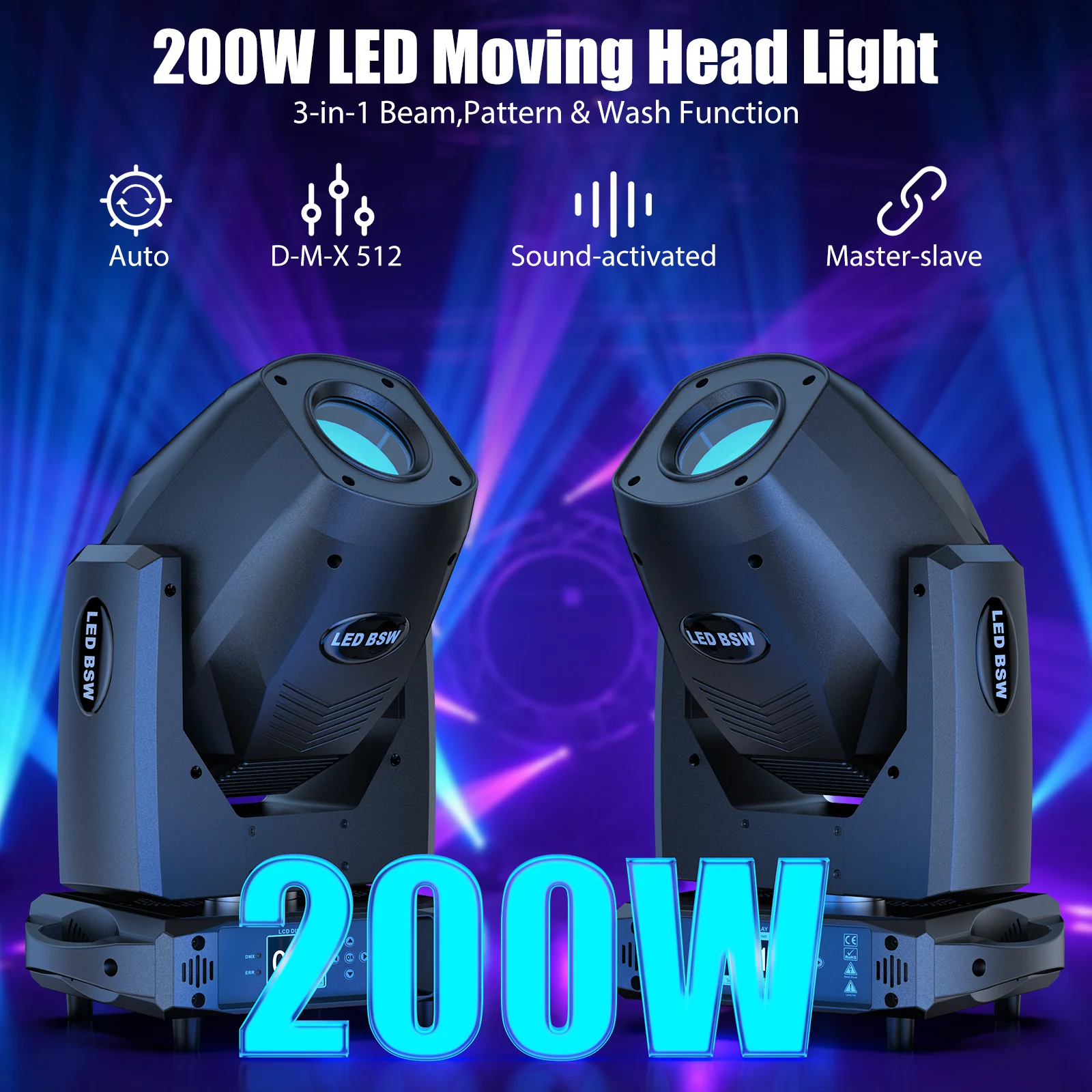 Datewink 2 قطعة 200 واط شعاع LED تتحرك رئيس ضوء 17Gobo 10 اللون الدورية بريزم ضوء المرحلة DMX ل DJ ديسكو حفل زفاف عيد الميلاد