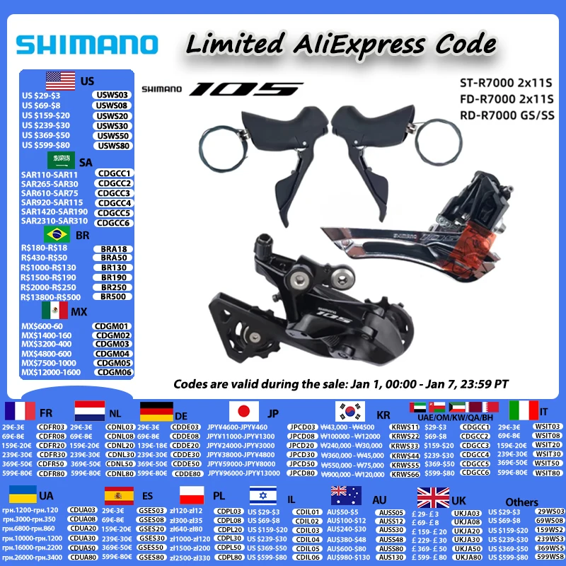 SHIMANO 105 R7000 Groupset 2x11S Shifter ST-R7000 Right/Left A Pair 11v Rear Derailleur RD-R7000 SS/GS FD-R7000 Front Derailleur