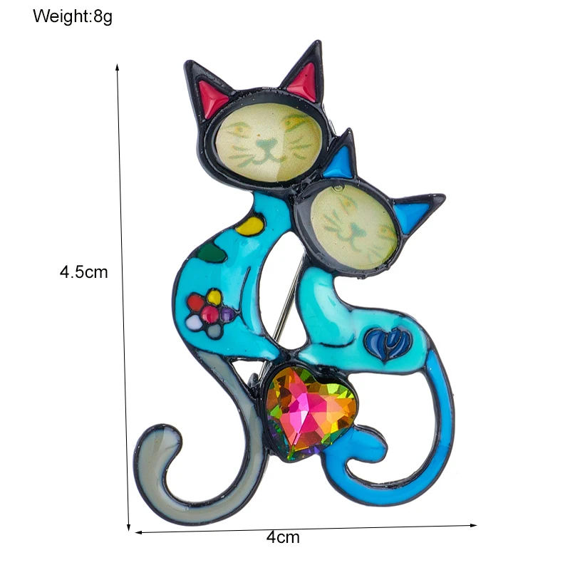YAOLOGE Two Enamel Cat Heart Zircon Brooches For Women Kids 3-color Animal Pet Party Casual Office Brooch Pins Accessories Gifts