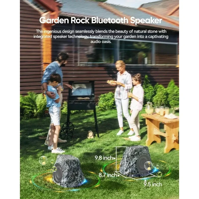 Outdoor Rock Solar Powered Blue tooth Speakers 30W Deep Bass IPX7 Waterproof Wireless Connectivity Weatherproof Design Pool Deck