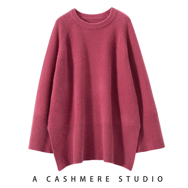 Hot Sale Autumn Winter New 100% Pure Cashmere Sweater O-neck Women\'s Thicken Warm Pullover Female Loose Large Size Knit Jumper
