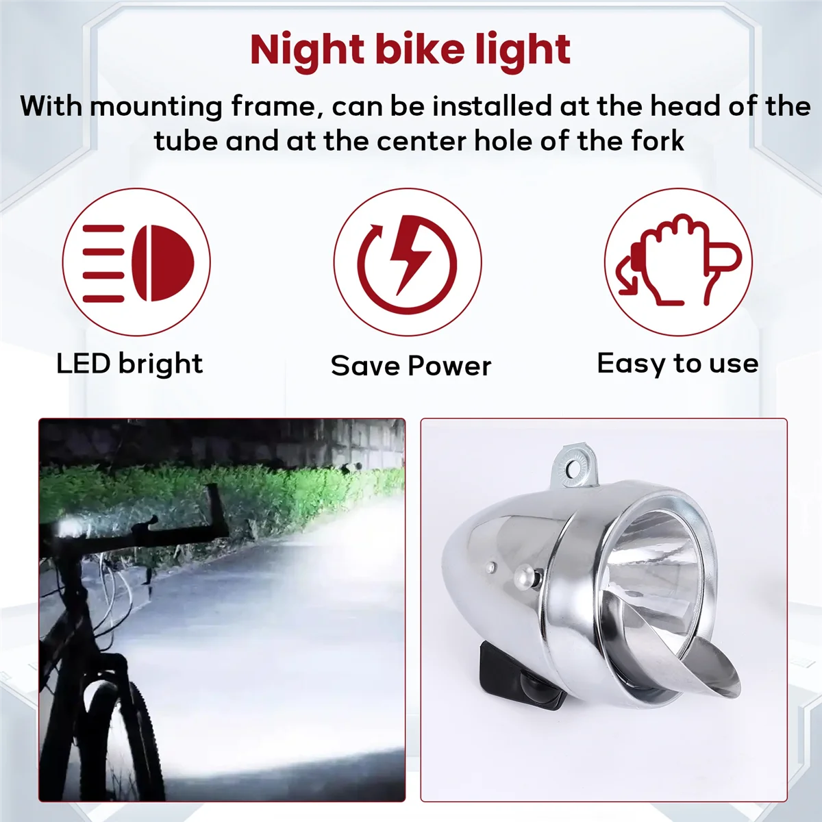ABHTBicycle قبعة مصباح الدراجة الجبهة ضوء المصابيح الأمامية الرجعية معدن الفضة 6Led المصابيح الأمامية للماء معدات ركوب الخيل دراجة