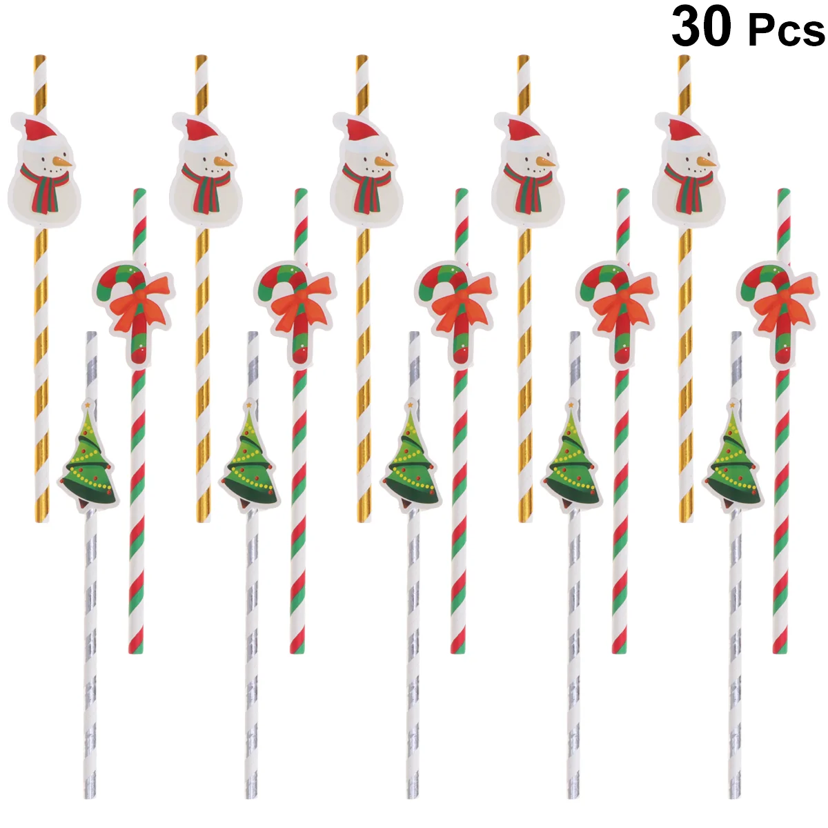 30pcs Christmas Straws Decor Christmas Cartoon Paper Straws Drinking Straws (Christmas Tree Christmas Crutch Christ