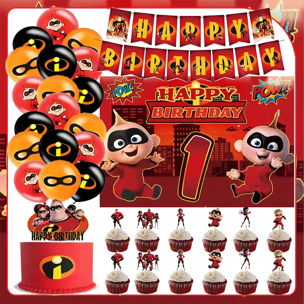 

Cartoon The Incredibles Birthday Party Decoration Supplies Super Man Balloon Cake Topper Baby Shower Banner Background Kids Gift