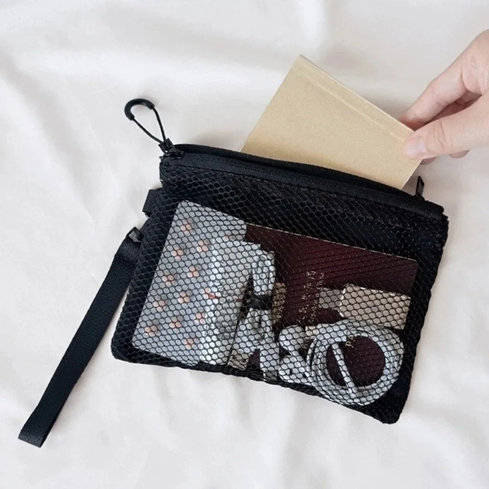 

Lightweight Mesh Storage Bag Polyester With Zipper Cosmetic Bag Multifunctional Solid Color Toiletry Bag Multi-Purpose Use