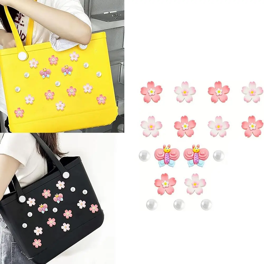 

17Pcs DIY Flowers Charms for Bogg Bag Handbag Cherry Blossoms Beach Bag Accessories Charms PVC for Bogg Bag/Beach Bag