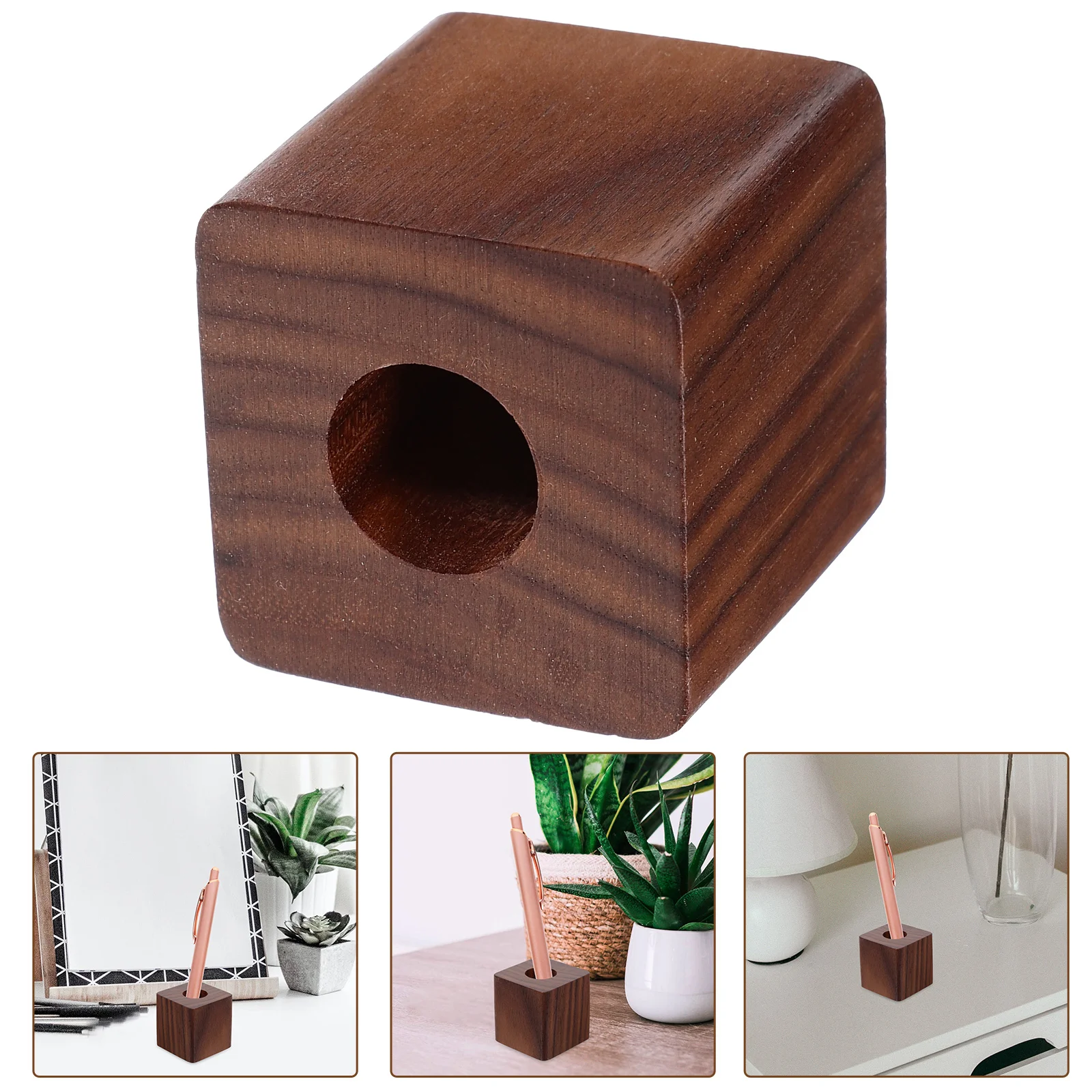 Walnut Pen Stand Holder for Students Refined Storage Single Desk Wooden Desktop