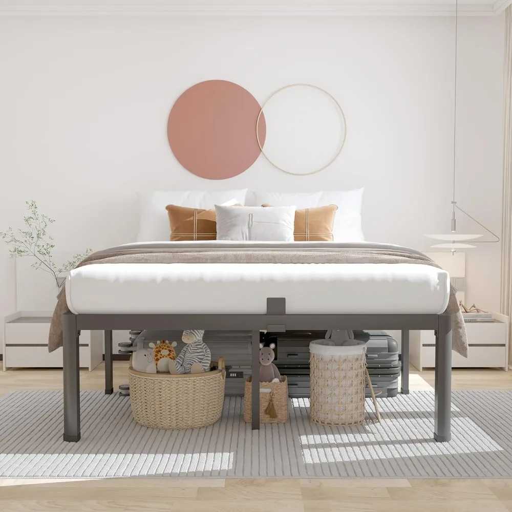 

18 Inch Queen Bed Frame, Metal Heavy Duty Steel Slats No Box Spring Needed Platform Noise-Free Easy Assembly, Sturdy beds frame