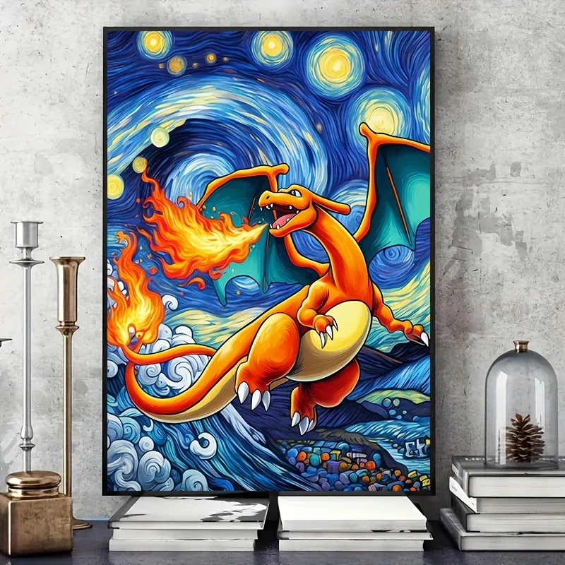 Pokemon Charizard Poster Starry Night Canvas Painting Anime Wall Art Wall Decor Bedroom Living Room Decor Unframed