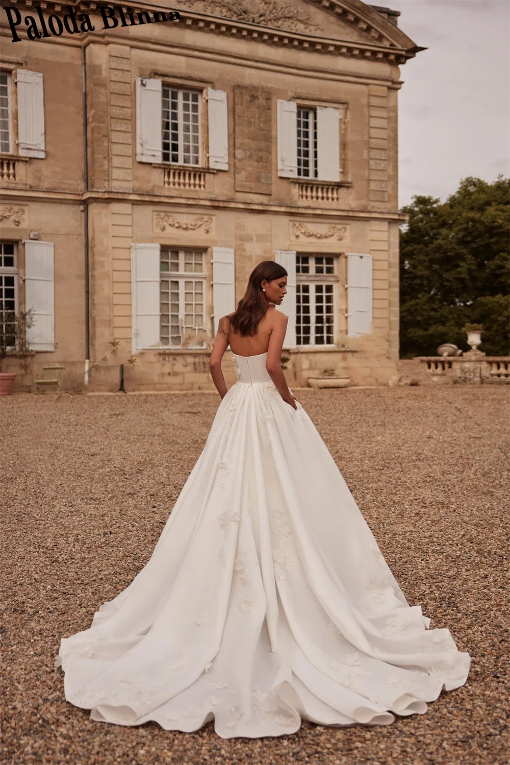 Vestido de novia Vintage sin mangas con calcomanía plisada, vestido de novia de satén de corte en A, vestido de fiesta de boda Sexy personalizado con hombros descubiertos