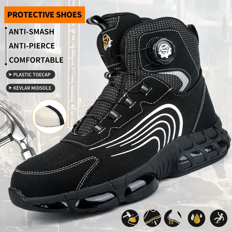 

Модные защитные ботинки с кнопочной застежкой для мужчин и женщин, рабочая обувь, защитная обувь, промышленные и горнодобывающие ботинки.