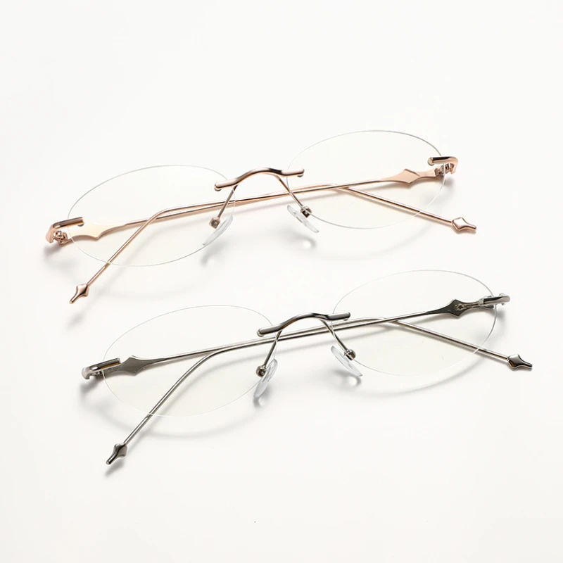 Fashion oval frameless decorative glasses for ladies, elegant style, anti-blue light glasses