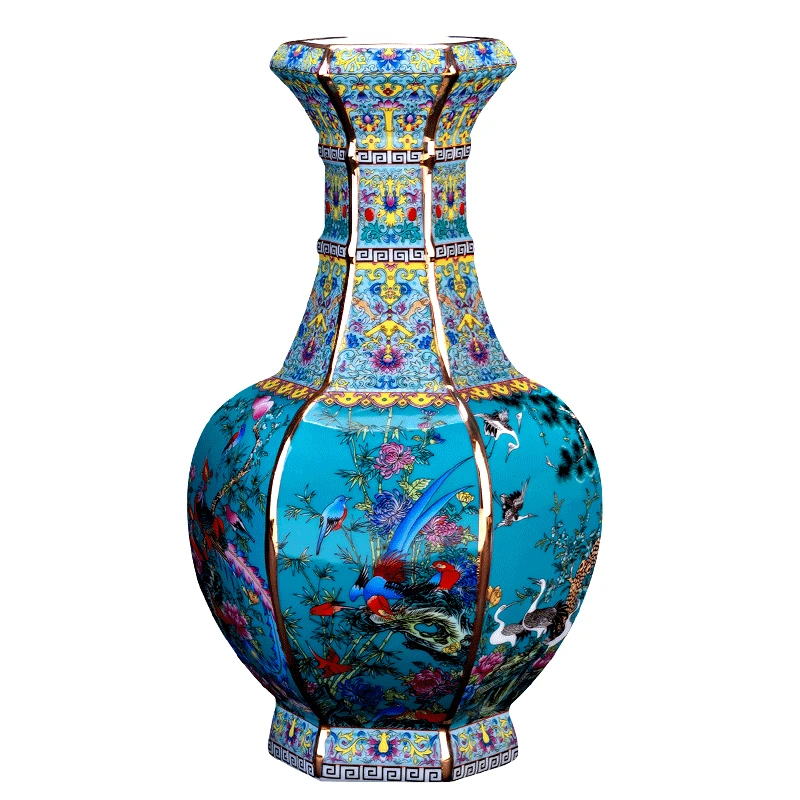 

Ceramics Cloisonne Vase Ornament Antique Chinese Enamel Color Flower Arrangement Living Room Bogu Rack Ornament
