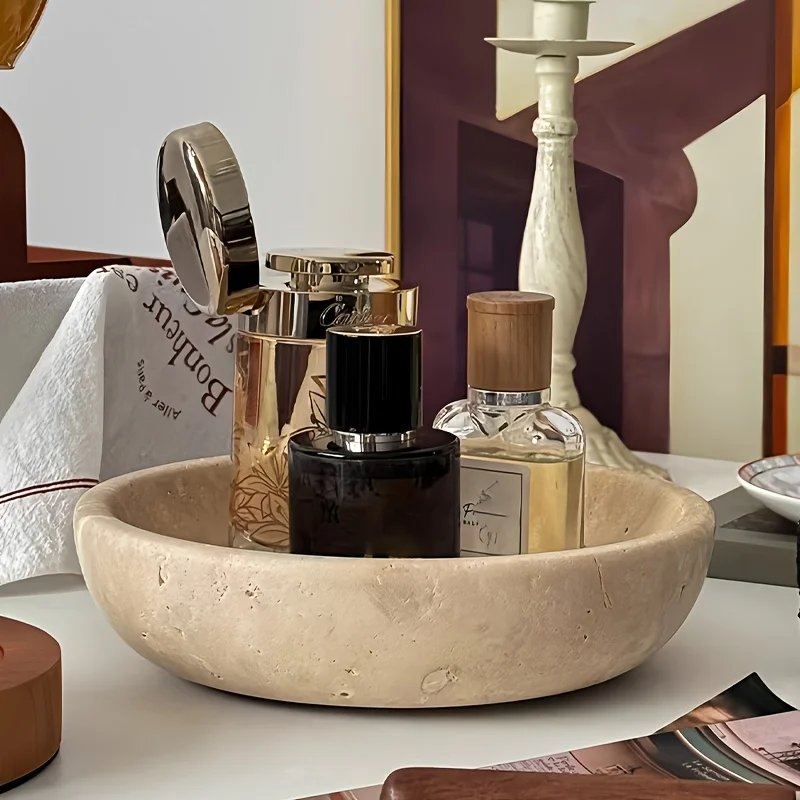 الأوروبية الفاخرة هندسية مستديرة الترافرتين علبة رخامية أطباق فاكهه ديكور المنزل لغرفة المعيشة غرفة الطعام